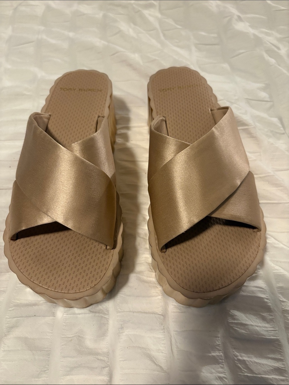 Satin Crossover Slide Sandals - Nude Tory Burch